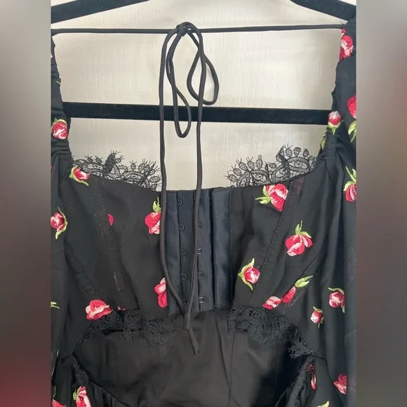 For Love and Lemons Wren Black Floral Mini Dress Size M - Picture 5 of 7